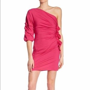 Socialite One Shoulder Ruffle Ruched Mini Dress